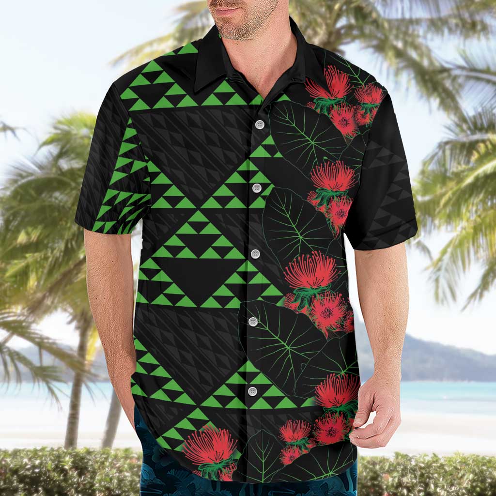Hawaiian Green Kakau Art Tattoo-Ohia Lehua and Taro Leaves Hawaiian Shirt LT03 - Polynesian Pride