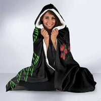 Hawaiian Green Kakau Art Tattoo-Ohia Lehua and Taro Leaves Hooded Blanket LT03 - Polynesian Pride