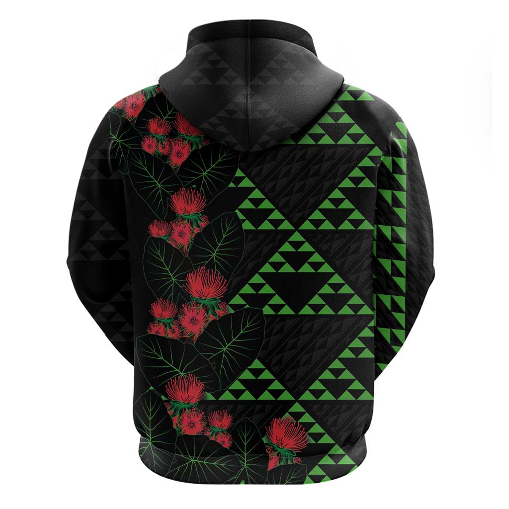 Hawaiian Green Kakau Art Tattoo-Ohia Lehua and Taro Leaves Hoodie LT03 - Polynesian Pride