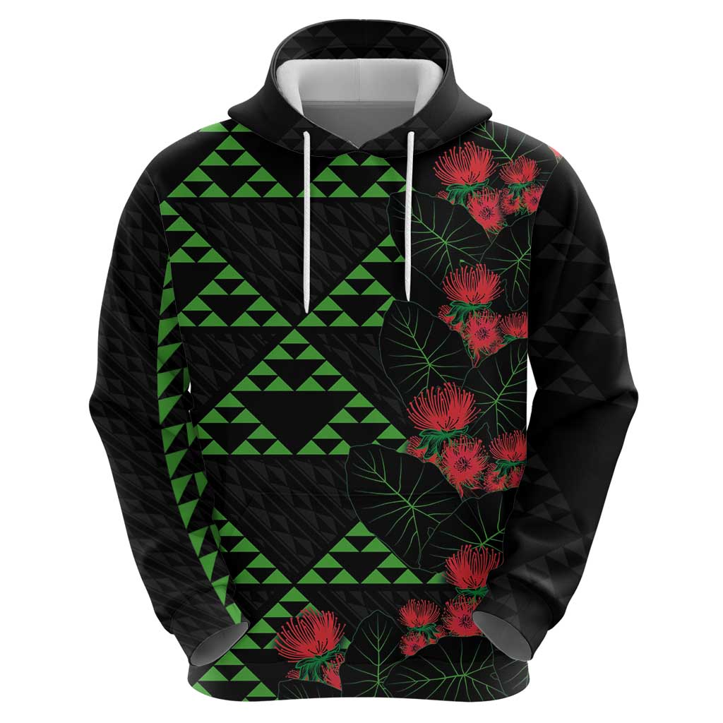 Hawaiian Green Kakau Art Tattoo-Ohia Lehua and Taro Leaves Hoodie LT03 - Polynesian Pride