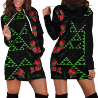 Hawaiian Green Kakau Art Tattoo-Ohia Lehua and Taro Leaves Hoodie Dress LT03 - Polynesian Pride