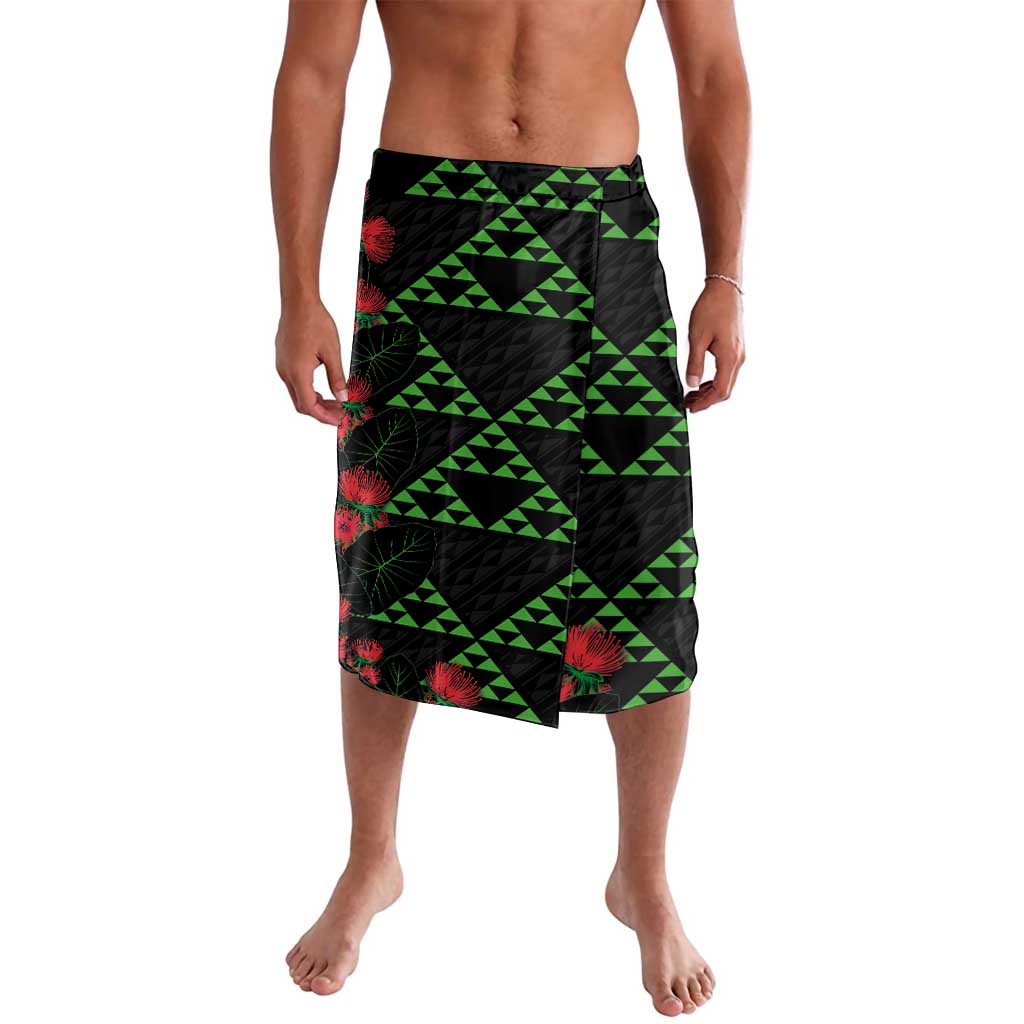 Hawaiian Green Kakau Art Tattoo-Ohia Lehua and Taro Leaves Lavalava LT03 Black-Green - Polynesian Pride