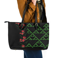 Hawaiian Green Kakau Art Tattoo-Ohia Lehua and Taro Leaves Leather Tote Bag LT03 - Polynesian Pride