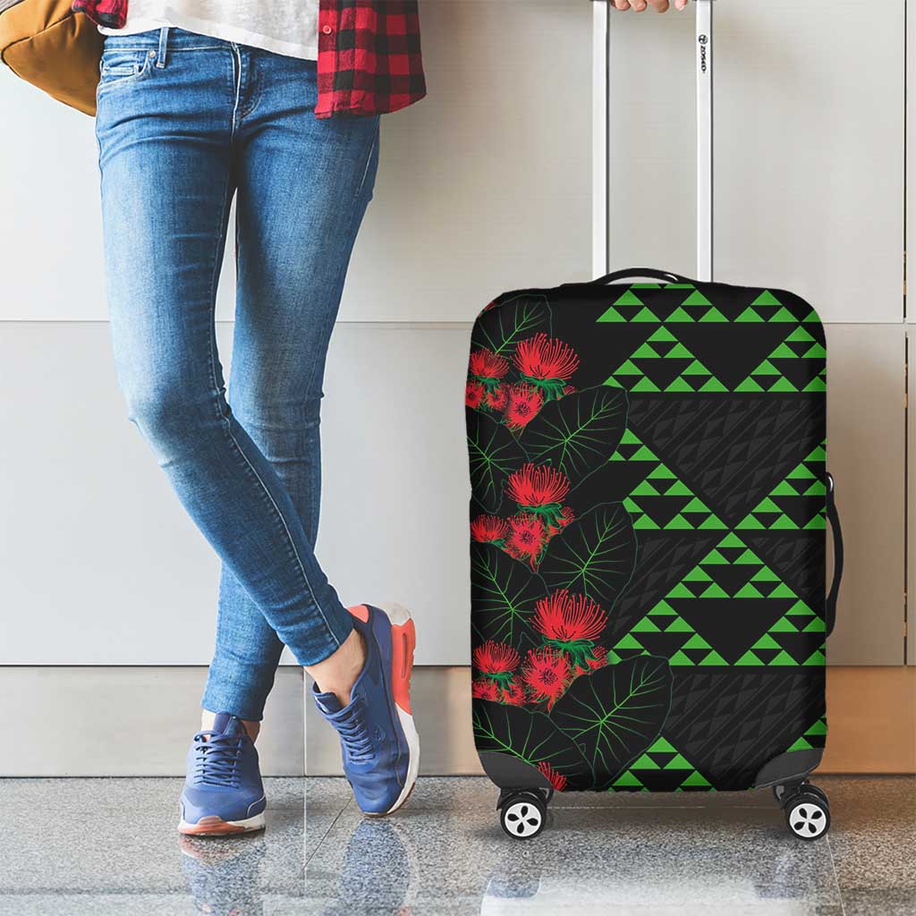 Hawaiian Green Kakau Art Tattoo-Ohia Lehua and Taro Leaves Luggage Cover LT03 - Polynesian Pride