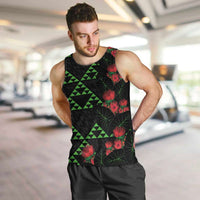 Hawaiian Green Kakau Art Tattoo-Ohia Lehua and Taro Leaves Men Tank Top LT03 Black-Green - Polynesian Pride