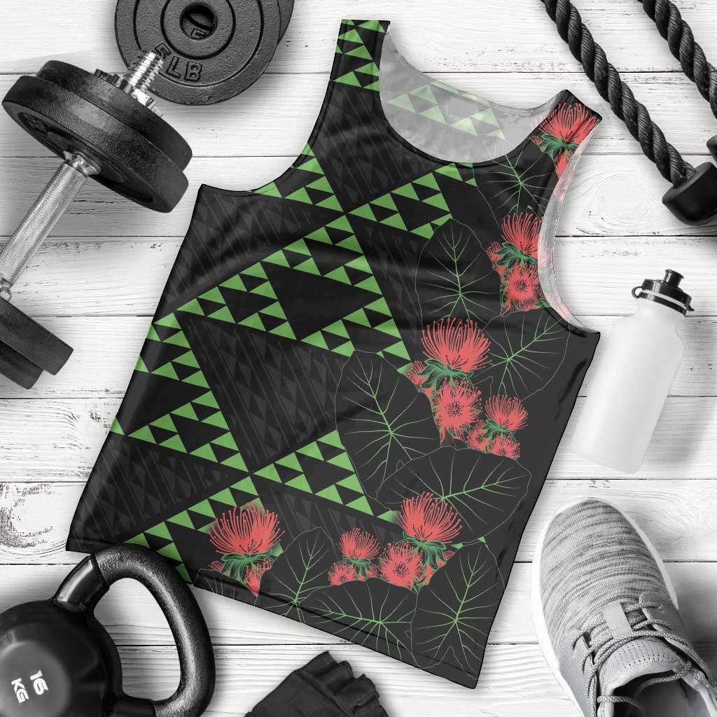 Hawaiian Green Kakau Art Tattoo-Ohia Lehua and Taro Leaves Men Tank Top LT03 - Polynesian Pride