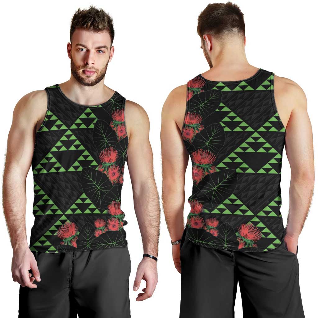 Hawaiian Green Kakau Art Tattoo-Ohia Lehua and Taro Leaves Men Tank Top LT03 - Polynesian Pride