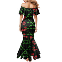 Hawaiian Green Kakau Art Tattoo-Ohia Lehua and Taro Leaves Mermaid Dress LT03 - Polynesian Pride