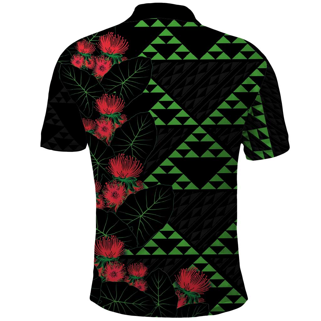 Hawaiian Green Kakau Art Tattoo-Ohia Lehua and Taro Leaves Polo Shirt LT03 - Polynesian Pride
