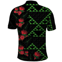 Hawaiian Green Kakau Art Tattoo-Ohia Lehua and Taro Leaves Polo Shirt LT03 - Polynesian Pride
