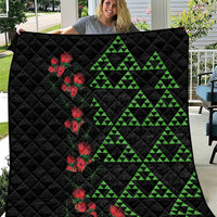 Hawaiian Green Kakau Art Tattoo-Ohia Lehua and Taro Leaves Quilt LT03 Black-Green - Polynesian Pride