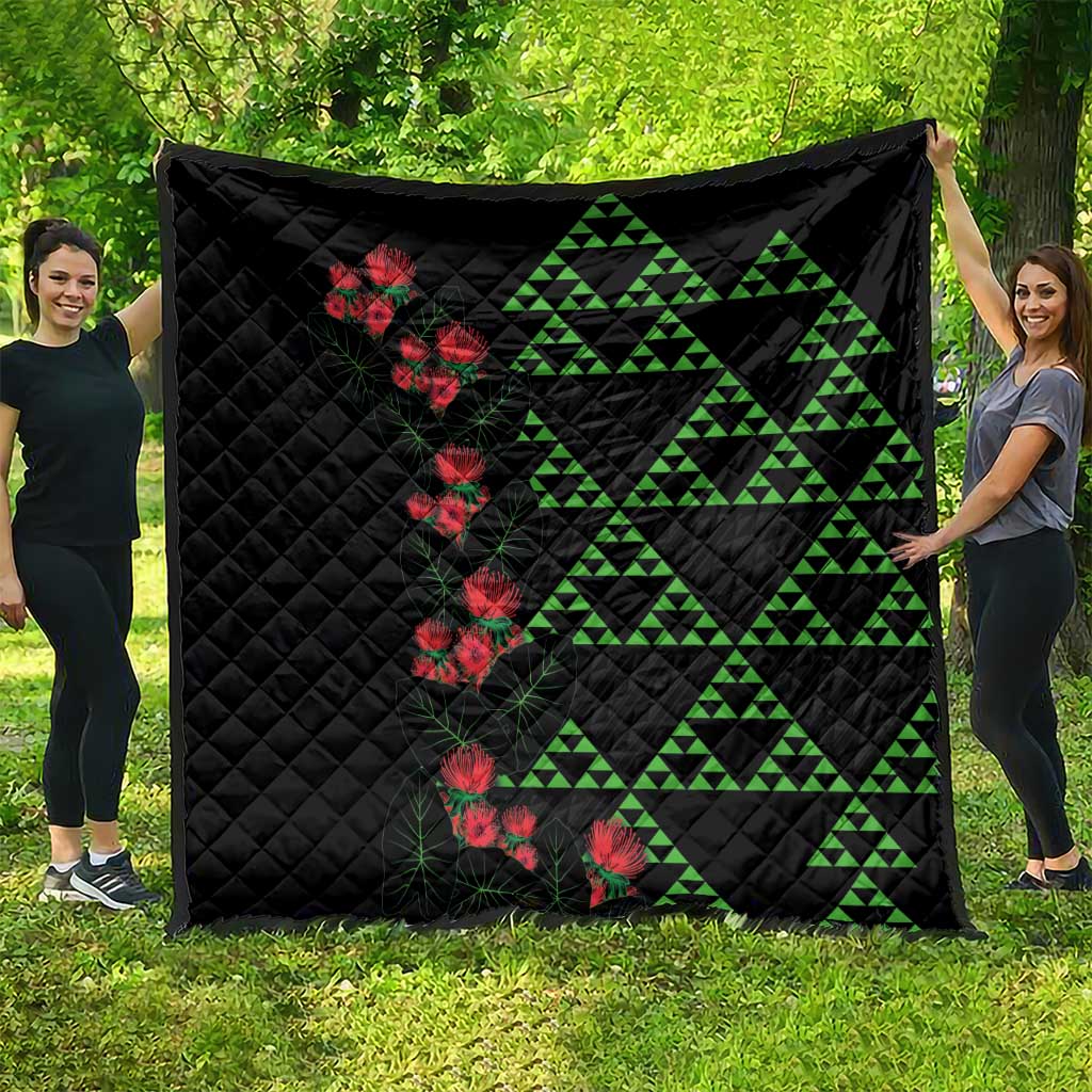 Hawaiian Green Kakau Art Tattoo-Ohia Lehua and Taro Leaves Quilt LT03 - Polynesian Pride