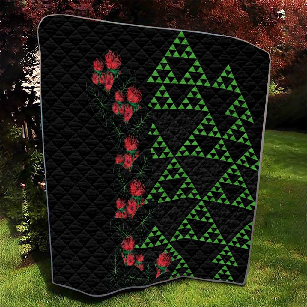 Hawaiian Green Kakau Art Tattoo-Ohia Lehua and Taro Leaves Quilt LT03 - Polynesian Pride