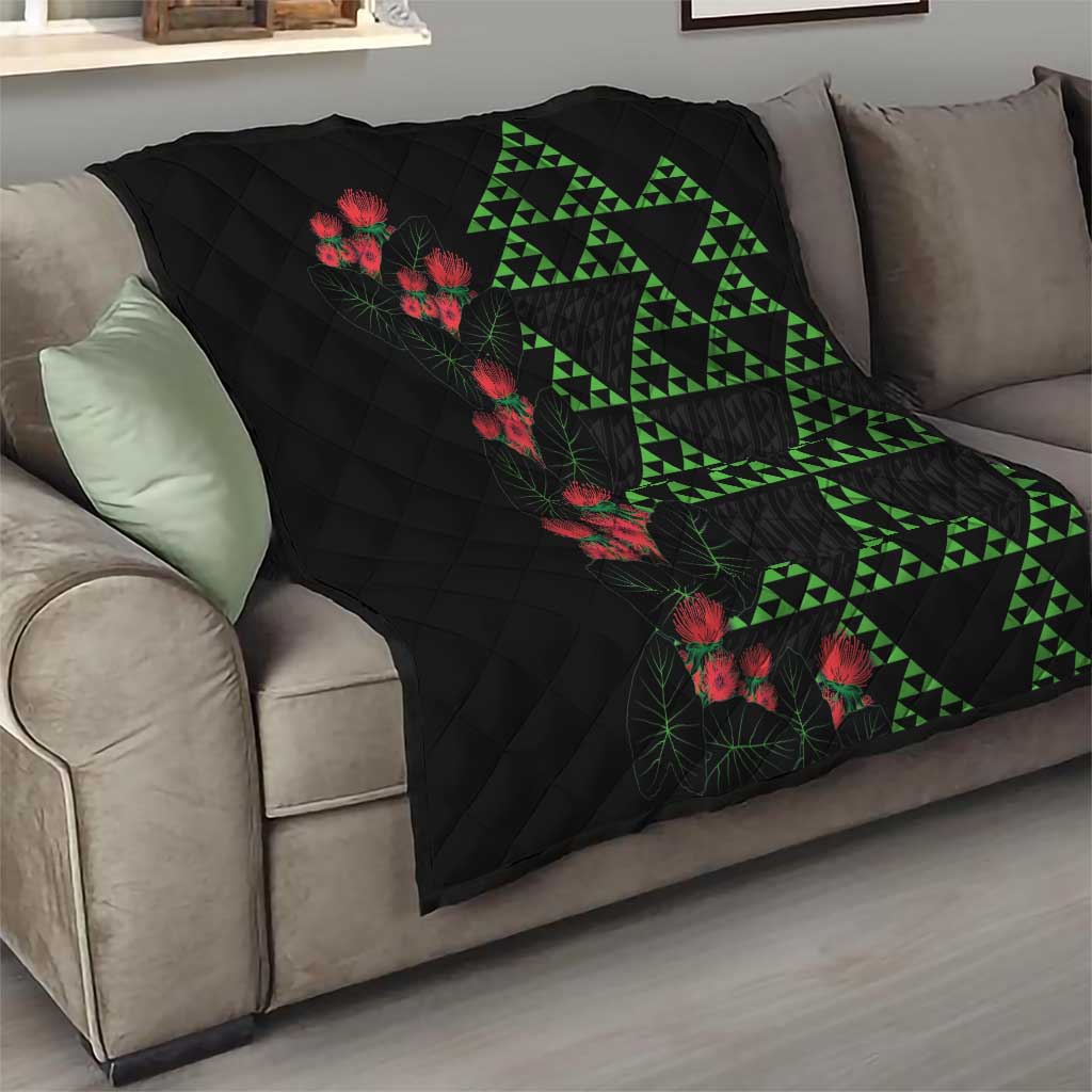 Hawaiian Green Kakau Art Tattoo-Ohia Lehua and Taro Leaves Quilt LT03 - Polynesian Pride