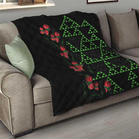 Hawaiian Green Kakau Art Tattoo-Ohia Lehua and Taro Leaves Quilt LT03 - Polynesian Pride