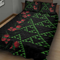 Hawaiian Green Kakau Art Tattoo-Ohia Lehua and Taro Leaves Quilt Bed Set LT03 - Polynesian Pride
