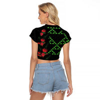 Hawaiian Green Kakau Art Tattoo-Ohia Lehua and Taro Leaves Raglan Cropped T Shirt LT03 - Polynesian Pride
