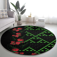 Hawaiian Green Kakau Art Tattoo-Ohia Lehua and Taro Leaves Round Carpet LT03 - Polynesian Pride