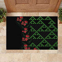 Hawaiian Green Kakau Art Tattoo-Ohia Lehua and Taro Leaves Rubber Doormat LT03 Black-Green - Polynesian Pride