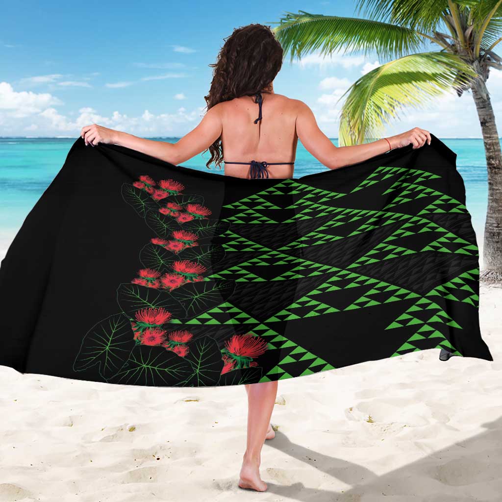 Hawaiian Green Kakau Art Tattoo-Ohia Lehua and Taro Leaves Sarong LT03 - Polynesian Pride