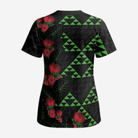 Hawaiian Green Kakau Art Tattoo-Ohia Lehua and Taro Leaves Scrub Top LT03 - Polynesian Pride