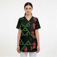 Hawaiian Green Kakau Art Tattoo-Ohia Lehua and Taro Leaves Scrub Top LT03 - Polynesian Pride