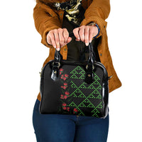 Hawaiian Green Kakau Art Tattoo-Ohia Lehua and Taro Leaves Shoulder Handbag LT03 One Size Black-Green - Polynesian Pride