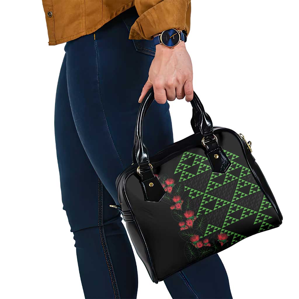 Hawaiian Green Kakau Art Tattoo-Ohia Lehua and Taro Leaves Shoulder Handbag LT03 - Polynesian Pride
