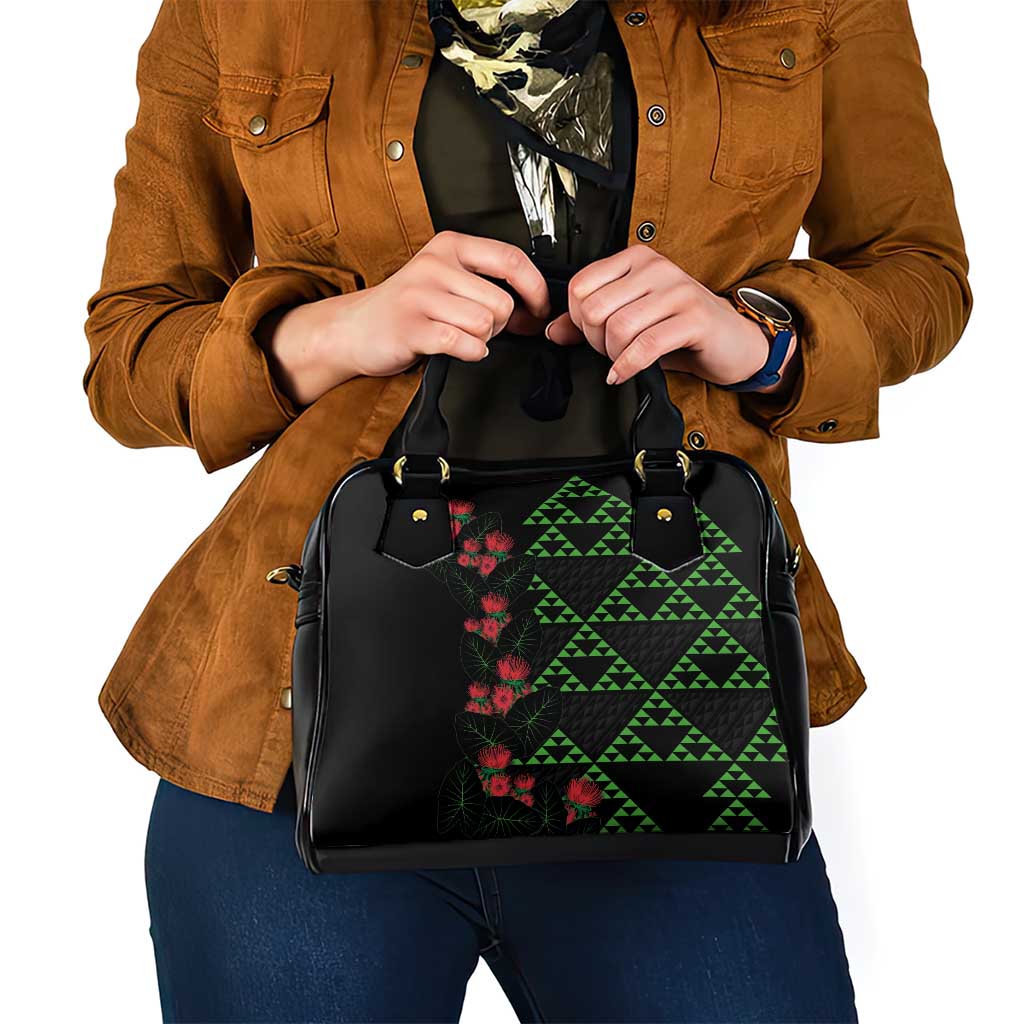 Hawaiian Green Kakau Art Tattoo-Ohia Lehua and Taro Leaves Shoulder Handbag LT03 - Polynesian Pride
