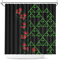 Hawaiian Green Kakau Art Tattoo-Ohia Lehua and Taro Leaves Shower Curtain LT03 Black-Green - Polynesian Pride
