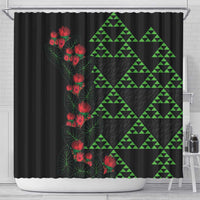 Hawaiian Green Kakau Art Tattoo-Ohia Lehua and Taro Leaves Shower Curtain LT03 - Polynesian Pride