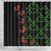 Hawaiian Green Kakau Art Tattoo-Ohia Lehua and Taro Leaves Shower Curtain LT03 - Polynesian Pride