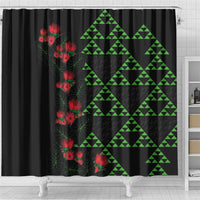 Hawaiian Green Kakau Art Tattoo-Ohia Lehua and Taro Leaves Shower Curtain LT03 - Polynesian Pride