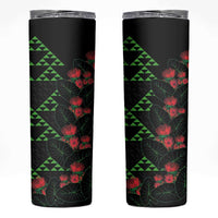 Hawaiian Green Kakau Art Tattoo-Ohia Lehua and Taro Leaves Skinny Tumbler LT03 Black-Green - Polynesian Pride
