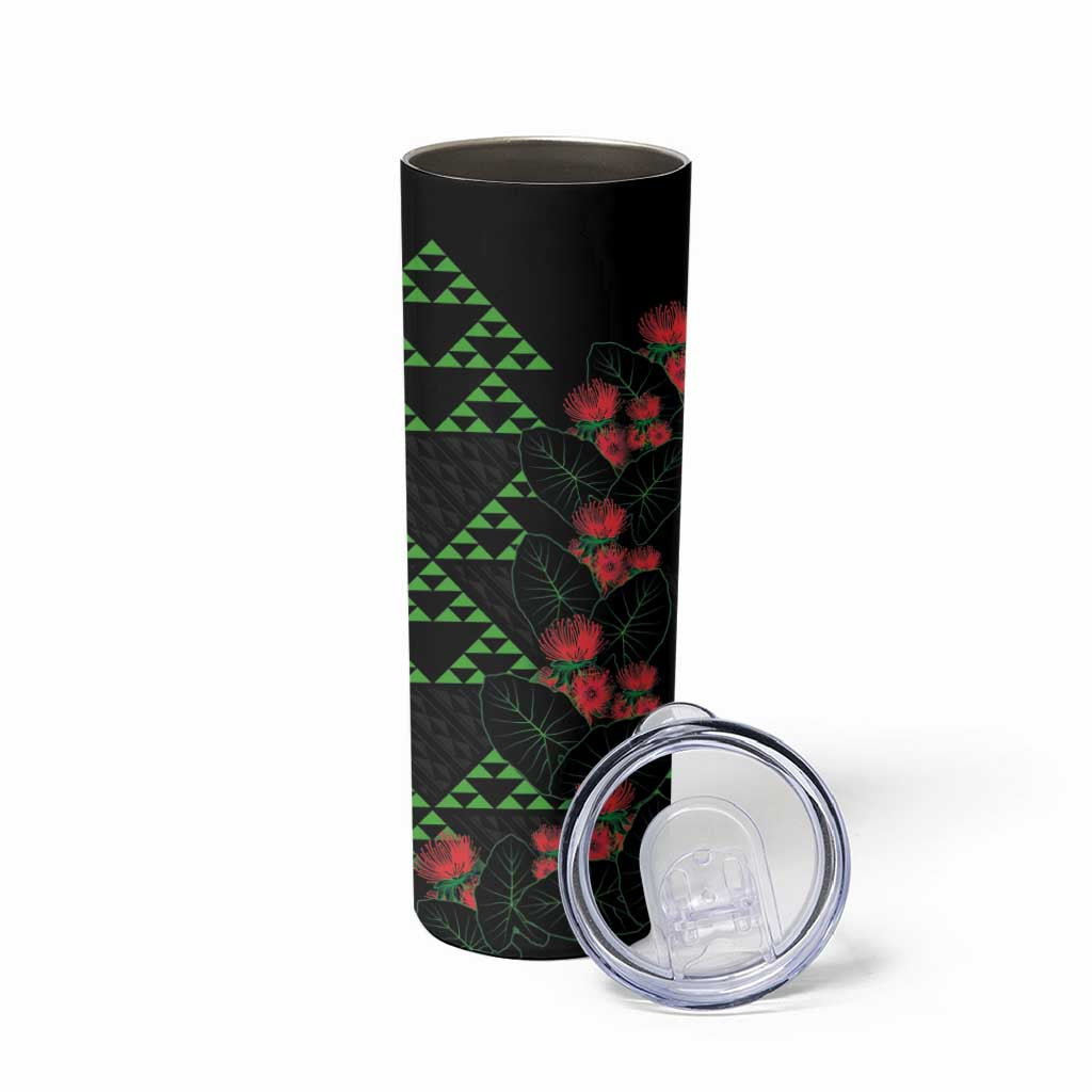 Hawaiian Green Kakau Art Tattoo-Ohia Lehua and Taro Leaves Skinny Tumbler LT03 - Polynesian Pride