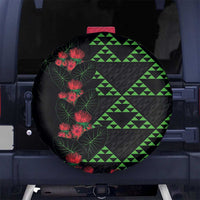 Hawaiian Green Kakau Art Tattoo-Ohia Lehua and Taro Leaves Spare Tire Cover LT03 No hole Black-Green - Polynesian Pride