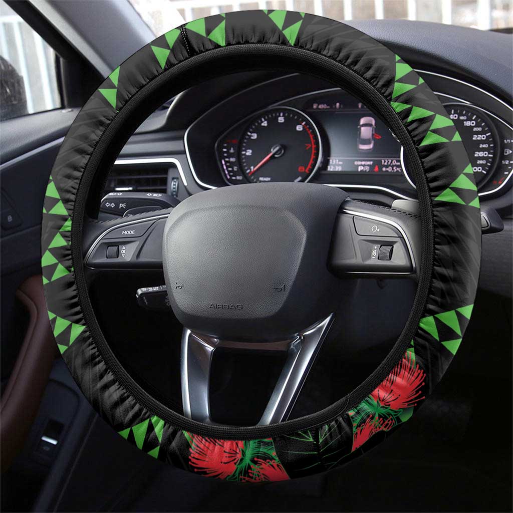 Hawaiian Green Kakau Art Tattoo-Ohia Lehua and Taro Leaves Steering Wheel Cover LT03 - Polynesian Pride
