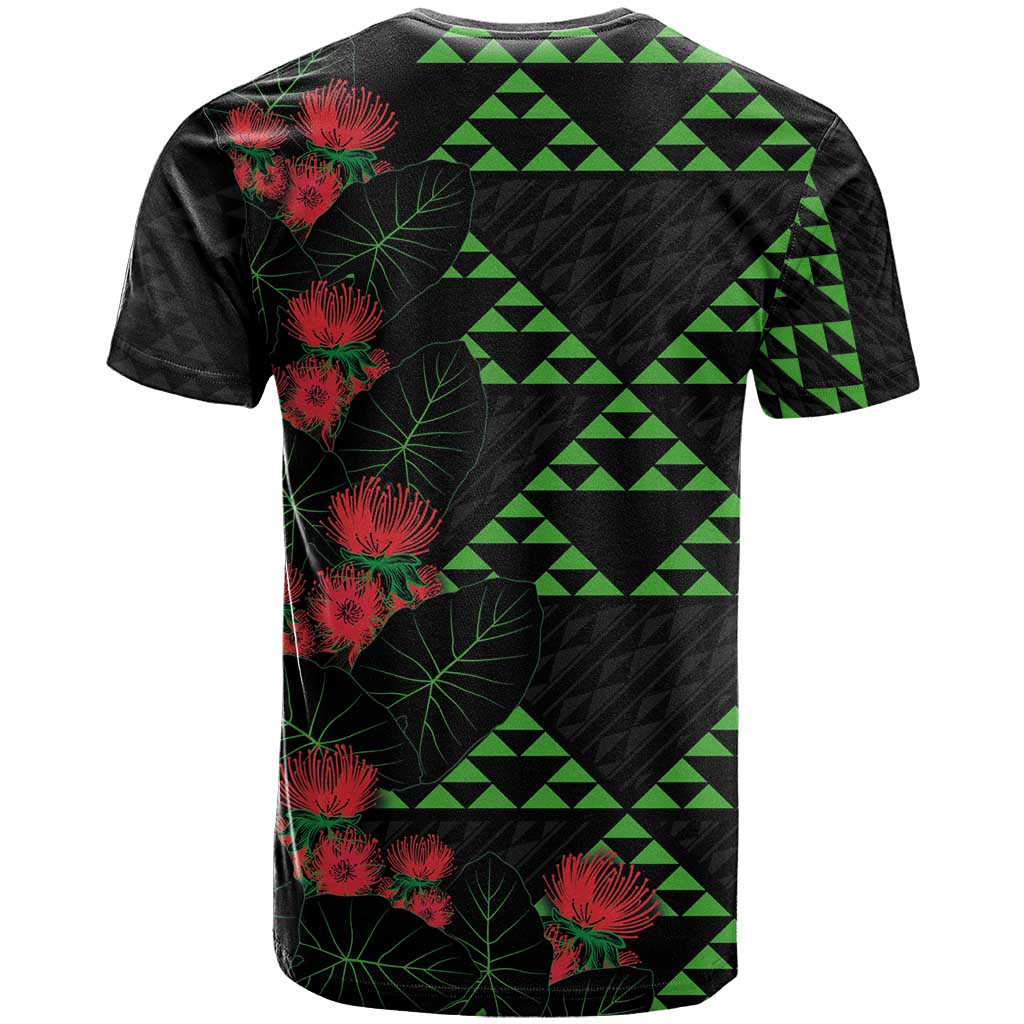 Hawaiian Green Kakau Art Tattoo-Ohia Lehua and Taro Leaves T Shirt LT03 - Polynesian Pride