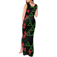 Hawaiian Green Kakau Art Tattoo-Ohia Lehua and Taro Leaves Tank Maxi Dress LT03 - Polynesian Pride