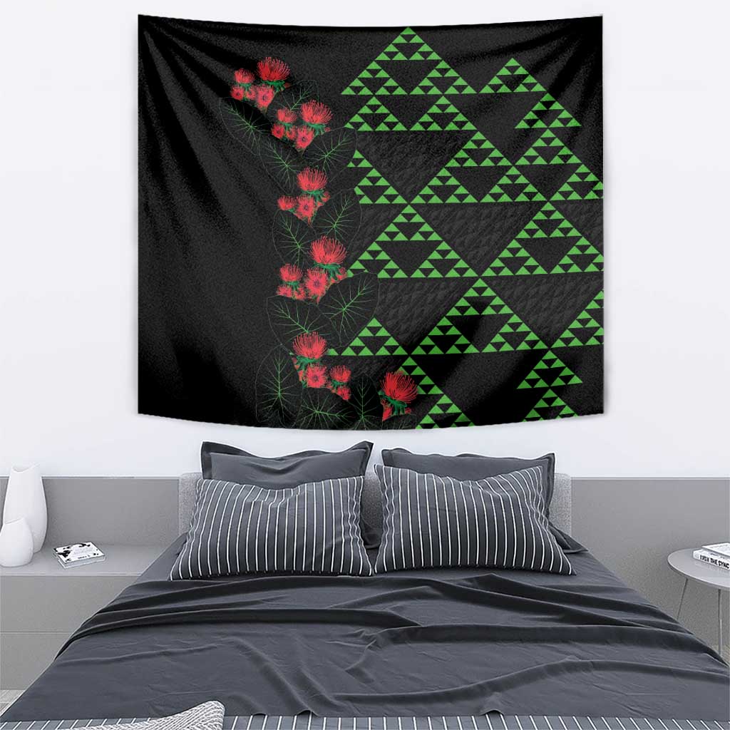 Hawaiian Green Kakau Art Tattoo-Ohia Lehua and Taro Leaves Tapestry LT03 - Polynesian Pride