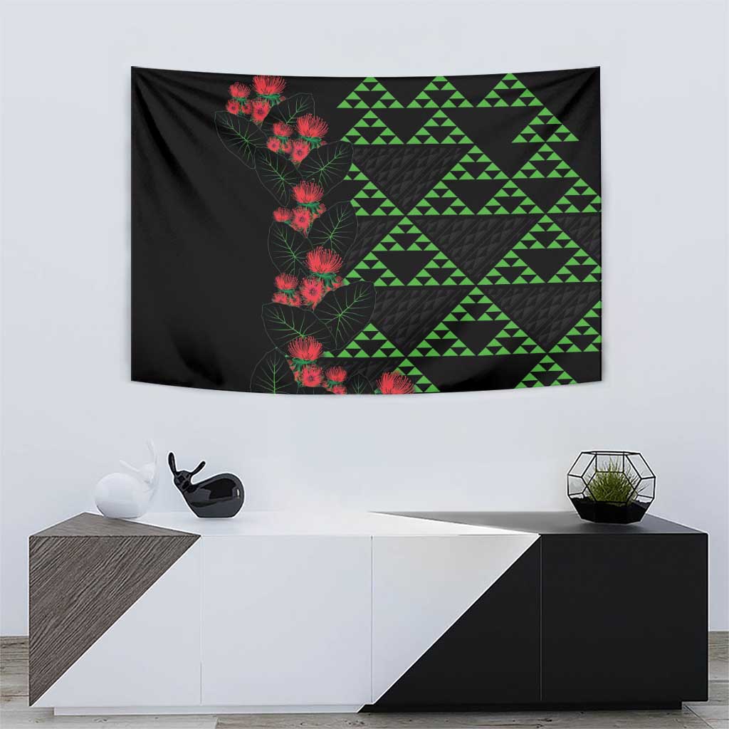 Hawaiian Green Kakau Art Tattoo-Ohia Lehua and Taro Leaves Tapestry LT03 - Polynesian Pride