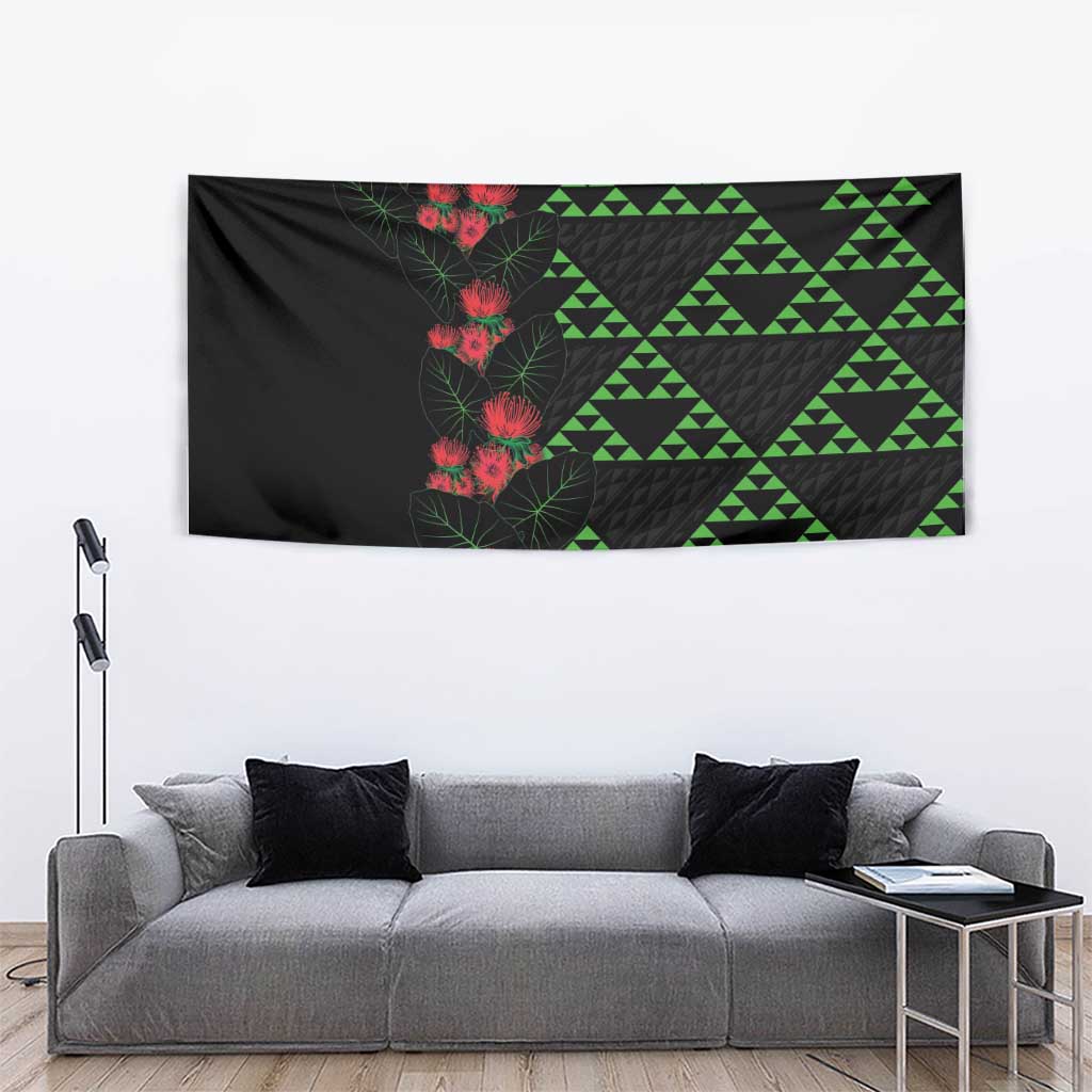 Hawaiian Green Kakau Art Tattoo-Ohia Lehua and Taro Leaves Tapestry LT03 - Polynesian Pride