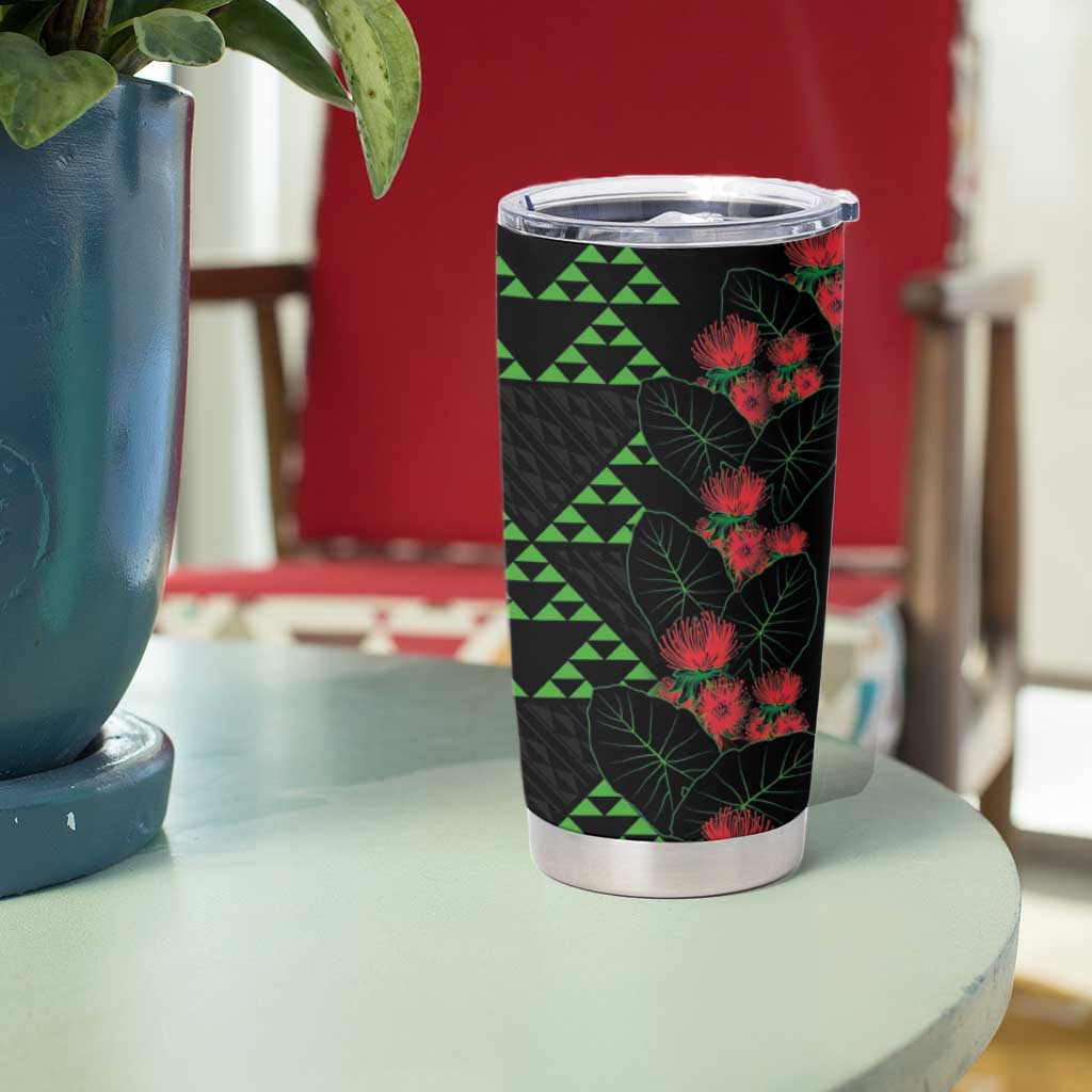 Hawaiian Green Kakau Art Tattoo-Ohia Lehua and Taro Leaves Tumbler Cup LT03 - Polynesian Pride