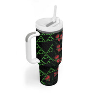 Hawaiian Green Kakau Art Tattoo-Ohia Lehua and Taro Leaves Tumbler With Handle LT03 - Polynesian Pride