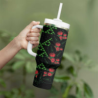 Hawaiian Green Kakau Art Tattoo-Ohia Lehua and Taro Leaves Tumbler With Handle LT03 - Polynesian Pride