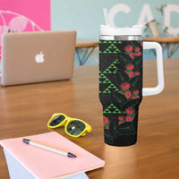 Hawaiian Green Kakau Art Tattoo-Ohia Lehua and Taro Leaves Tumbler With Handle LT03 - Polynesian Pride