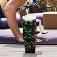 Hawaiian Green Kakau Art Tattoo-Ohia Lehua and Taro Leaves Tumbler With Handle LT03 - Polynesian Pride