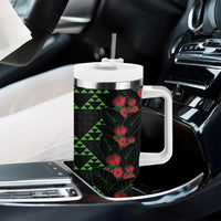 Hawaiian Green Kakau Art Tattoo-Ohia Lehua and Taro Leaves Tumbler With Handle LT03 - Polynesian Pride