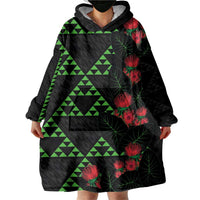 Hawaiian Green Kakau Art Tattoo-Ohia Lehua and Taro Leaves Wearable Blanket Hoodie LT03 - Polynesian Pride