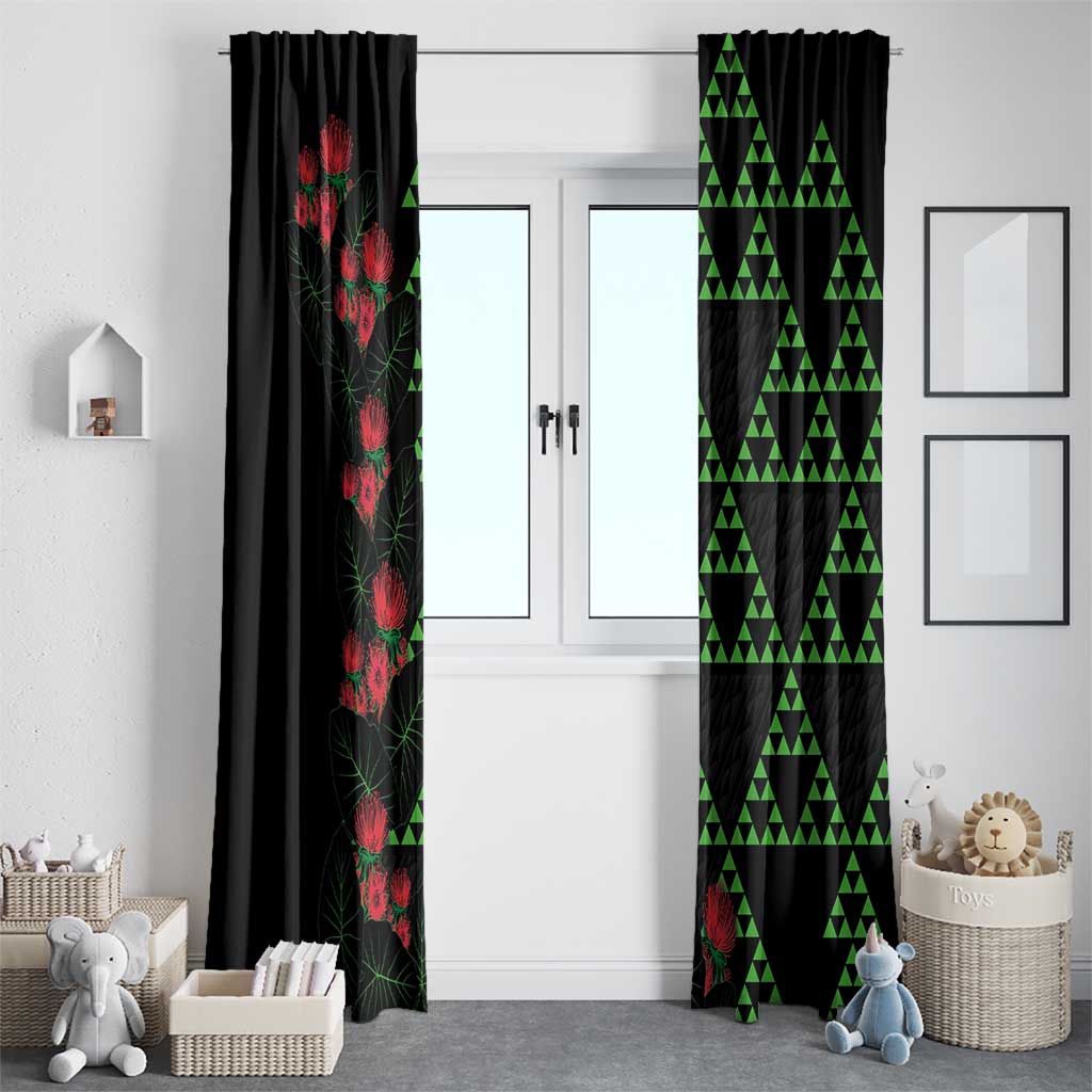 Hawaiian Green Kakau Art Tattoo-Ohia Lehua and Taro Leaves Window Curtain LT03 - Polynesian Pride